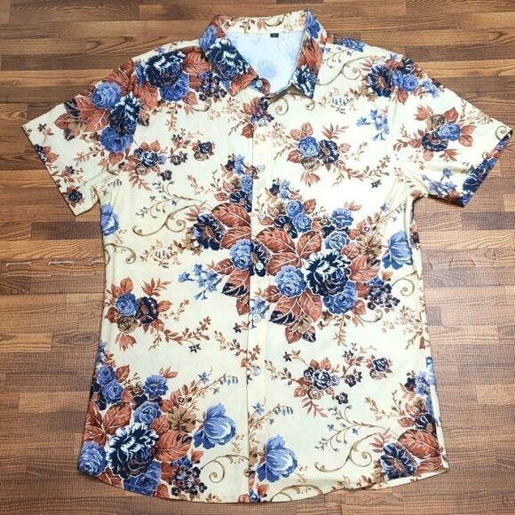 Fashion floral print button-down shirt size large - Picture 1 of 15